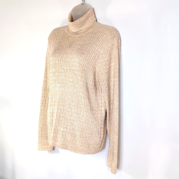 Jeanne Pierre Women’s Long Sleeve Cream & Gold Glitter Turtle Neck Sweater - XL - Picture 2 of 9